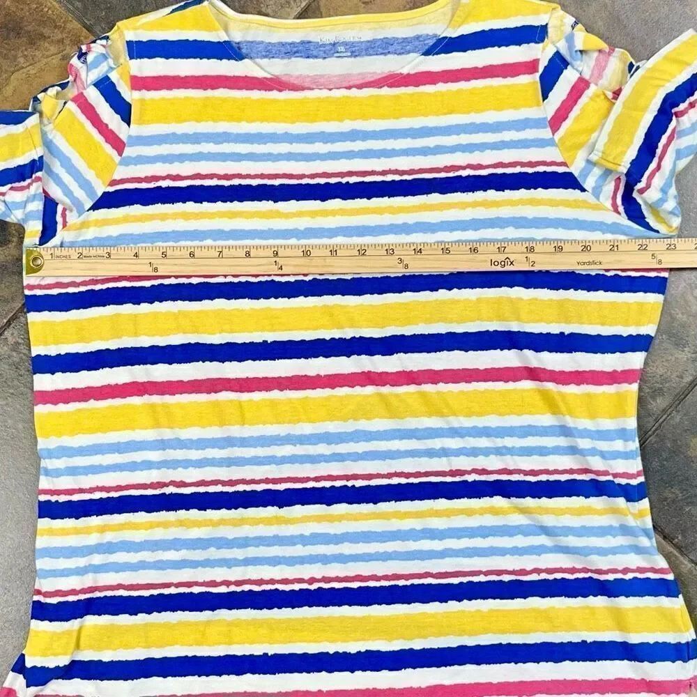 Kim Rogers Stripped Short Cutout Sleeve Tee Shirt XL - Picture 7 of 9